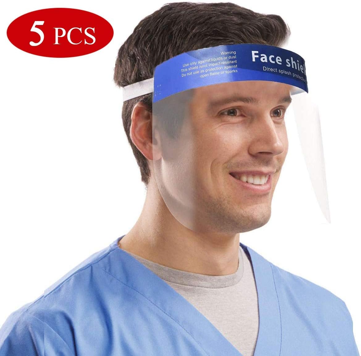 Disposable Safety Face Shield for Men Women, Anti-Fog, Anti-saliva Hat shield, Face Shield Medical with Adjustable Elastic Band Comfort Sponge, Protective Clear Film for Protecting Eyes and Face(5)