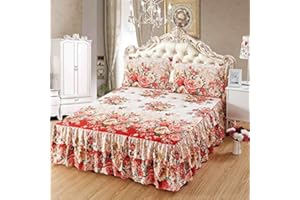 Zhiyuan 2 Layers Ruffled Bed Sheet Skirt Brushed Microfiber Bedspread with 2 Pillow Shams, Queen, Beige