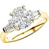Houston Diamond District 3 to 5.5 Carat LAB GROWN DIAMOND Prong Set Round And Baguette Oval Cut Diamond Engagement Ring (E-F Color VS1-VS2 Clarity)