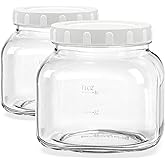 81 Oz/0.6 Gallon Airtight Glass Jar with Lids, Wide Mouth Half Gallon Mason Jar for Pickle, Cookie, Kombucha, Flour, Sugar. Set of 2 Large Pickle Jar with 2 Scale Marks