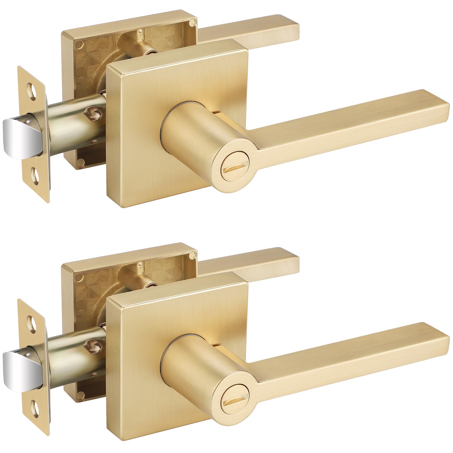 Photo 1 of EHOMEWARE 2 Pack Door Knobs Interior, Bathroom Bedroom Door Locks Door Handles in Satin Brass Finish, Heavy Duty Keyless Privacy Door Handles with Locks, Sleek Design & Durable Construction