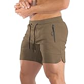 PIDOGYM Men's 5" Gym Workout Shorts,Fitted Jogging Short Pants for Bodybuilding Running Training with Zipper Pockets