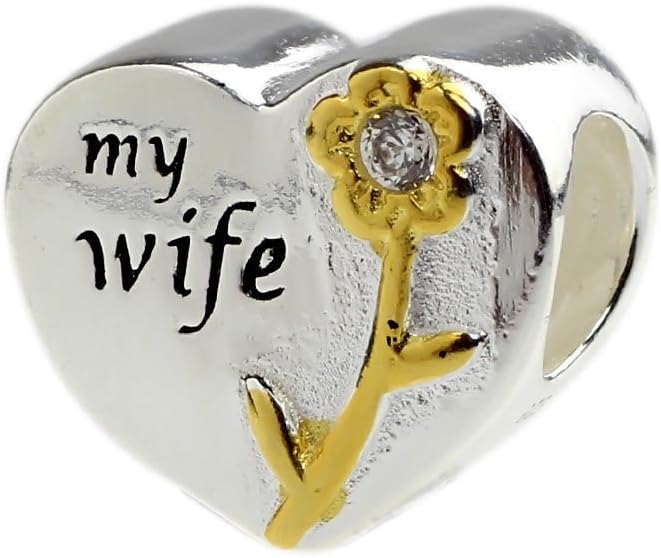 Silver Love My Wife Rose Anniversary Charm Sterling Bead Fits EvesErose, Pandora, & Similar Charm Bracelets