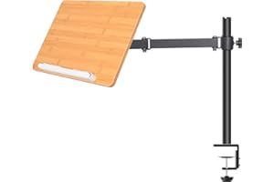 wishacc Premium Height Adjustable Book Stand - Clamp-On Tabletop Holder with Sturdy Page Clips | Aluminum Alloy & Wood Construction for Reading