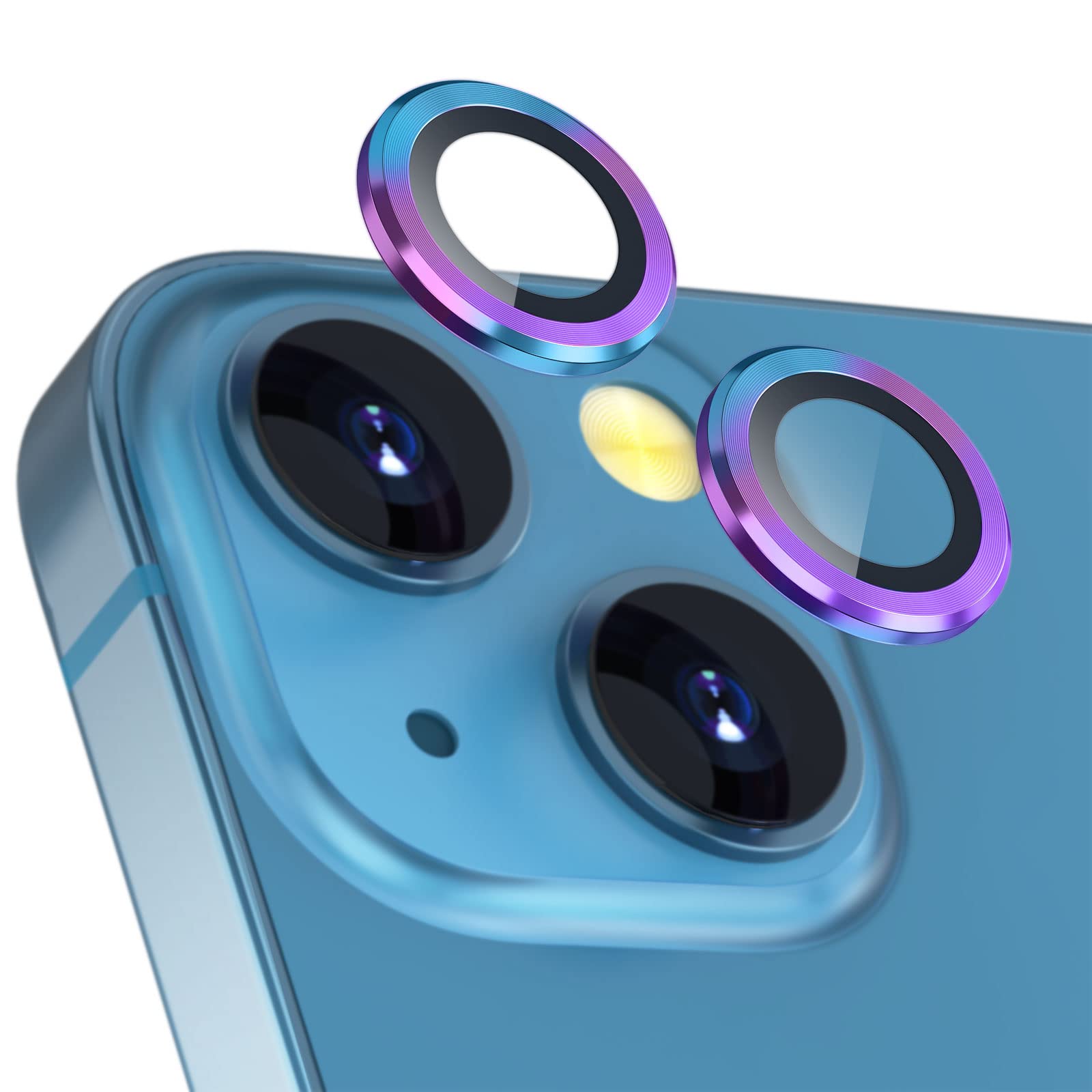 imluckies Colorful Camera Lens Protector Compatible with iPhone 13/13 mini, Premium Tempered Glass Circle Film, Aluminum Alloy Full Fit Lens Ring Cover,Dazzling Rainbow [Anti-Scratch]