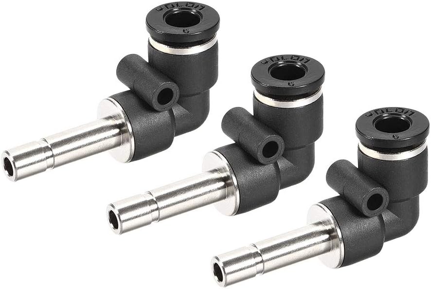 Sourcing Map 6mm Tube Fitting Plug-in Elbow Pneumatic Air Push Fit Lock Fitting 3pcs, Black, 6mm,3pcs
