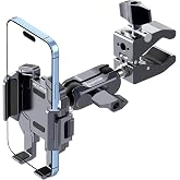 Mechrig Motorcycle Phone Mount, CNC Aluminum Alloy Bike Phone Holder with Vibration Dampener &amp; Dual 360&deg; Ball Head, One-Click Lock Handlebar Clamp for iPhone 17 16 Pro Max Samsung (Mount002)