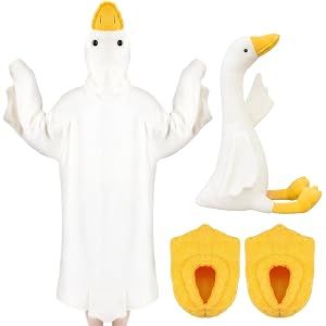 Bunnycool 3pcs Goose Blanket Hoodie Duck Pajamas Slippers Halloween Costume | Paw Slippers, Wearable Robe, Duck Stuffed Toy,