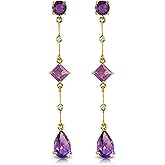 14k Yellow Gold Chandelier Earrings with Diamonds and Amethysts