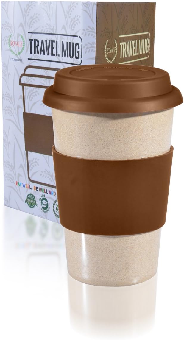 14oz Reusable To Go Chocolate Travel Mug Leak proof with Lid & Heat Resistant Non slip Grip. Made with 100% Organic Eco friendly Biodegradable Material FDA approved BPA free.