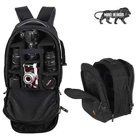 Smiledrive DSLR Camera Backpack Bag with Well Padded Adjustable Grids for Lenses with Laptop Compartment & Accessories-Made in India