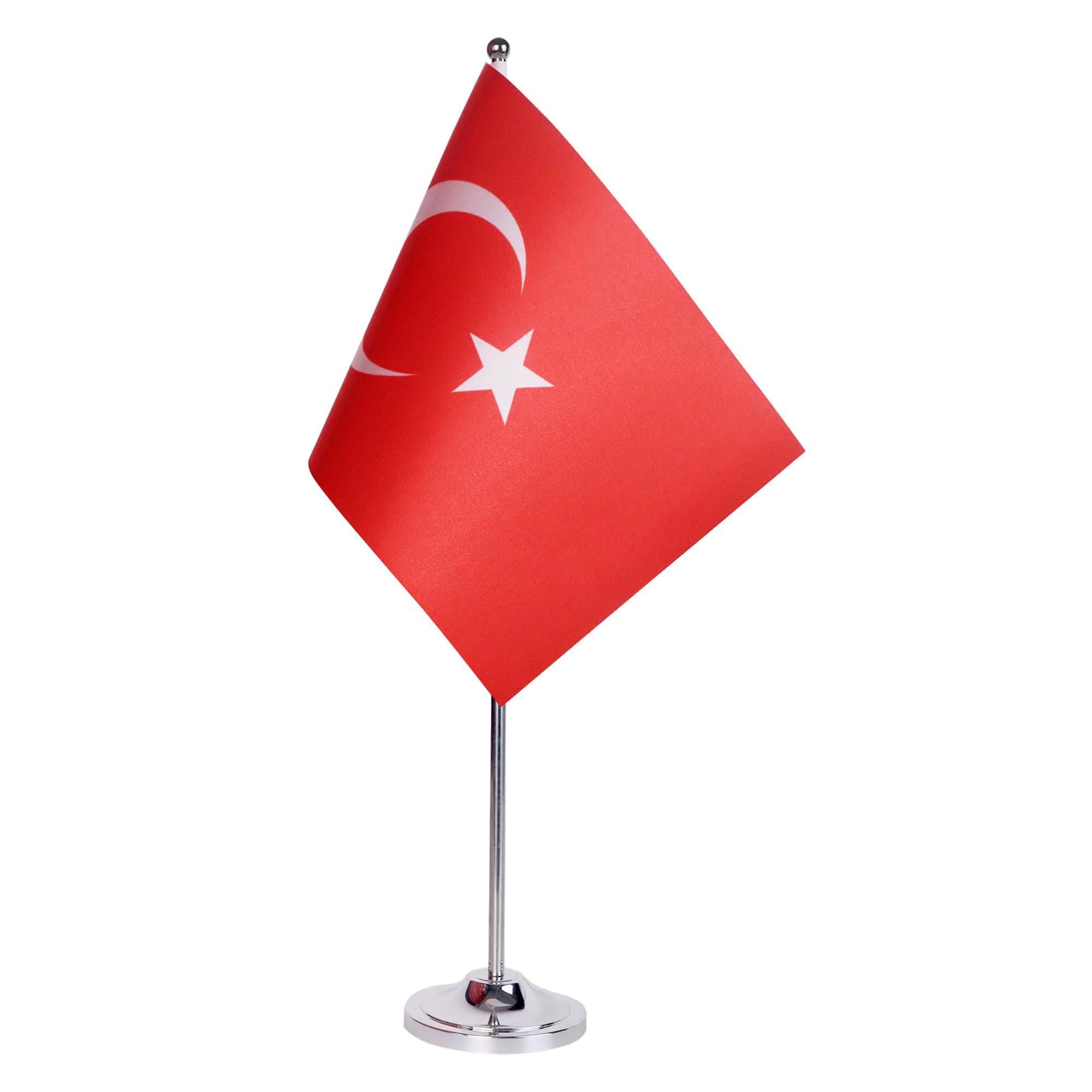 AZ FLAG Turkey Prestige Table Flag 6'' x 9'' - Turkish Office Decoration 100% Satin 22 x 15 cm - Desk Flag with Steel Pole and Base