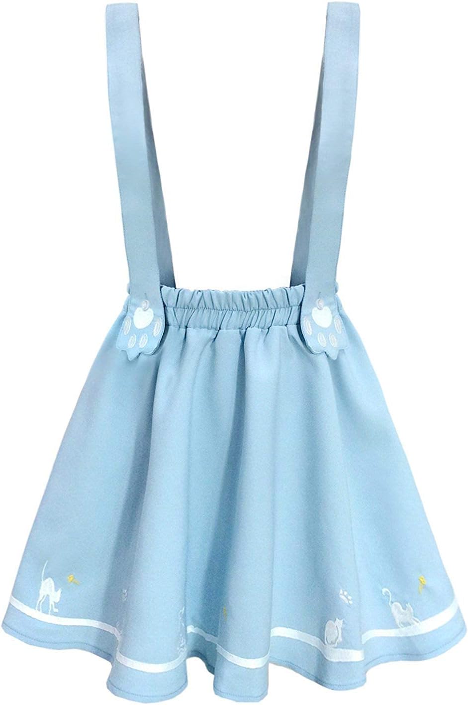 Women's Sweet Cat Paw Embroidery Pleated Mini Skirt with 2 Suspender