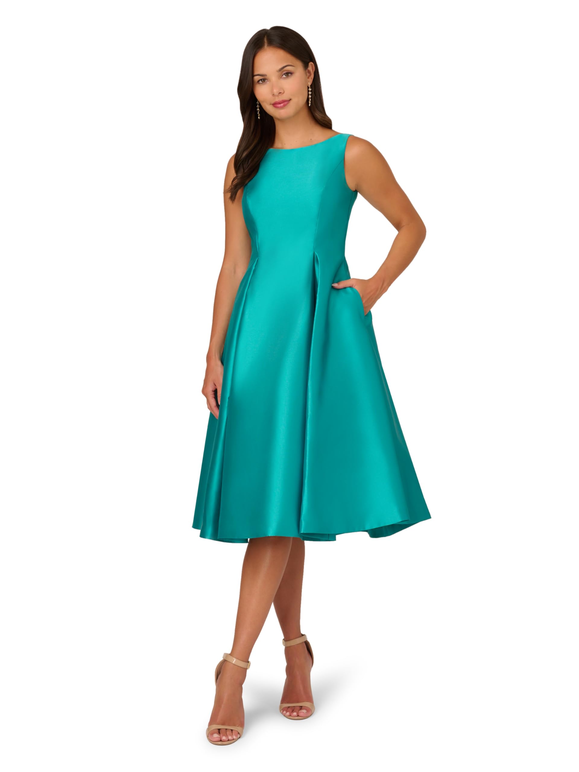 Adrianna Papell Women’s Sleeveless Tea Length Dress, Exotic Jade