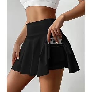 Women Tennis Skirt Golf Skorts Athletic High Waisted with Pockets Inner | Black Athletic Skirt High Waisted with Pockets Buil