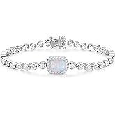 FANCIME 9 * 7mm Emerald Cut Birthstone Tennis Bracelet Bezel Setting Fine Jewelry Wedding Bridal Prom Birthday Gift for Women Her, Length 7.2 Inch