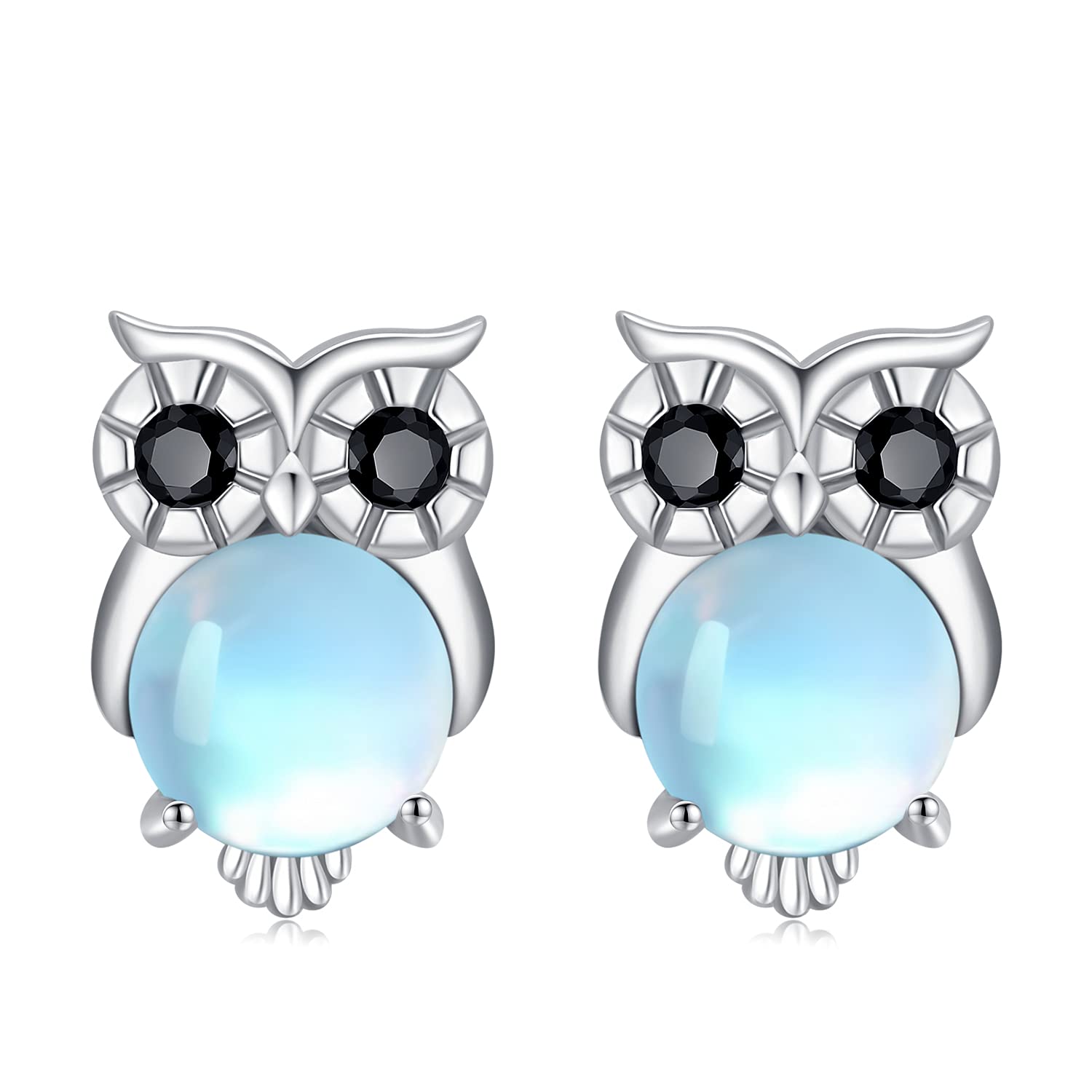 Owl Earrings 925 Sterling Silver Hypoallergenic Animal Stud Earrings Moonstone Owl Jewellery Graduation Gifts for Women Girls Girlfriend