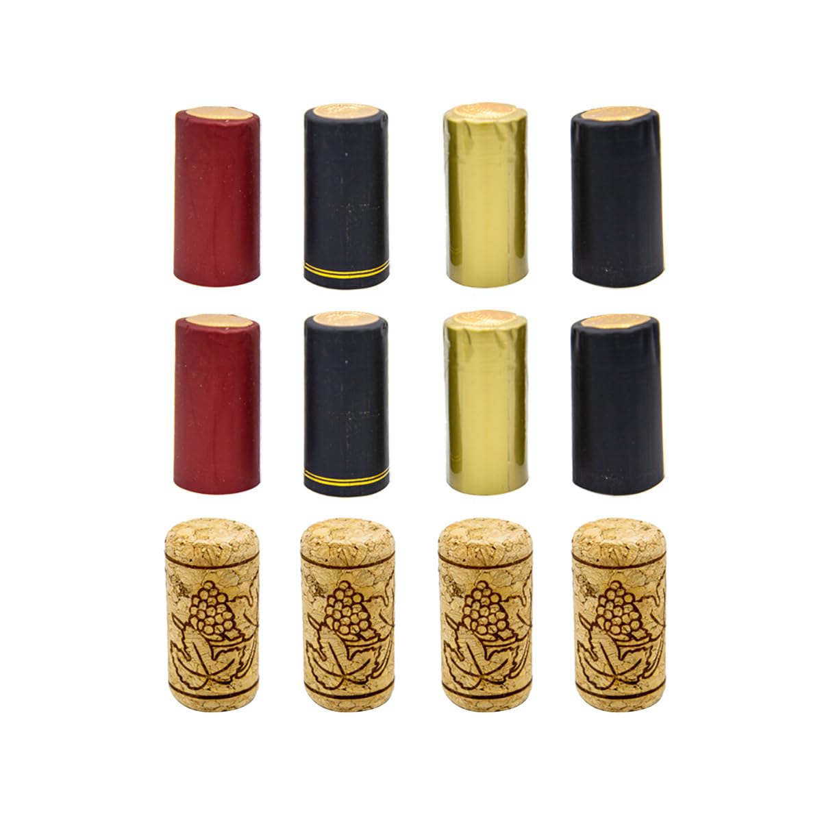 Photo 1 of Tutuxio 30pcs Wine Bottle Cork Stoppers and 40pcs PVC Heat Shrink Capsules (4 Color), Wine Bottle Tops Seal Corks, Wine Shrink Wrap Shrink Caps for Wine Bottles