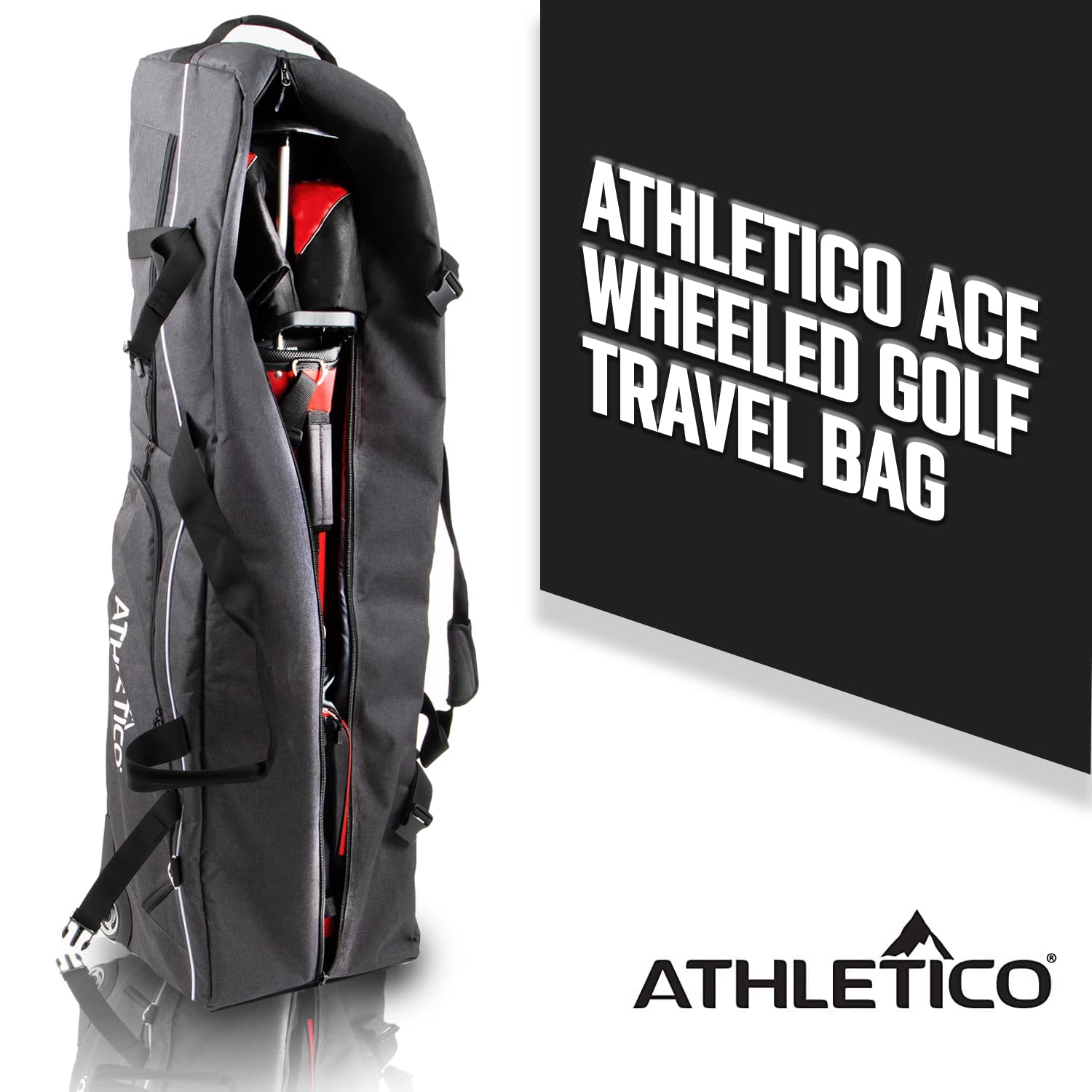Athletico Ace Wheeled Golf Travel Bag - Heavy Duty Padded Golf Travel Case - Soft-Sided Club Cover - Waterproof - Universal Size