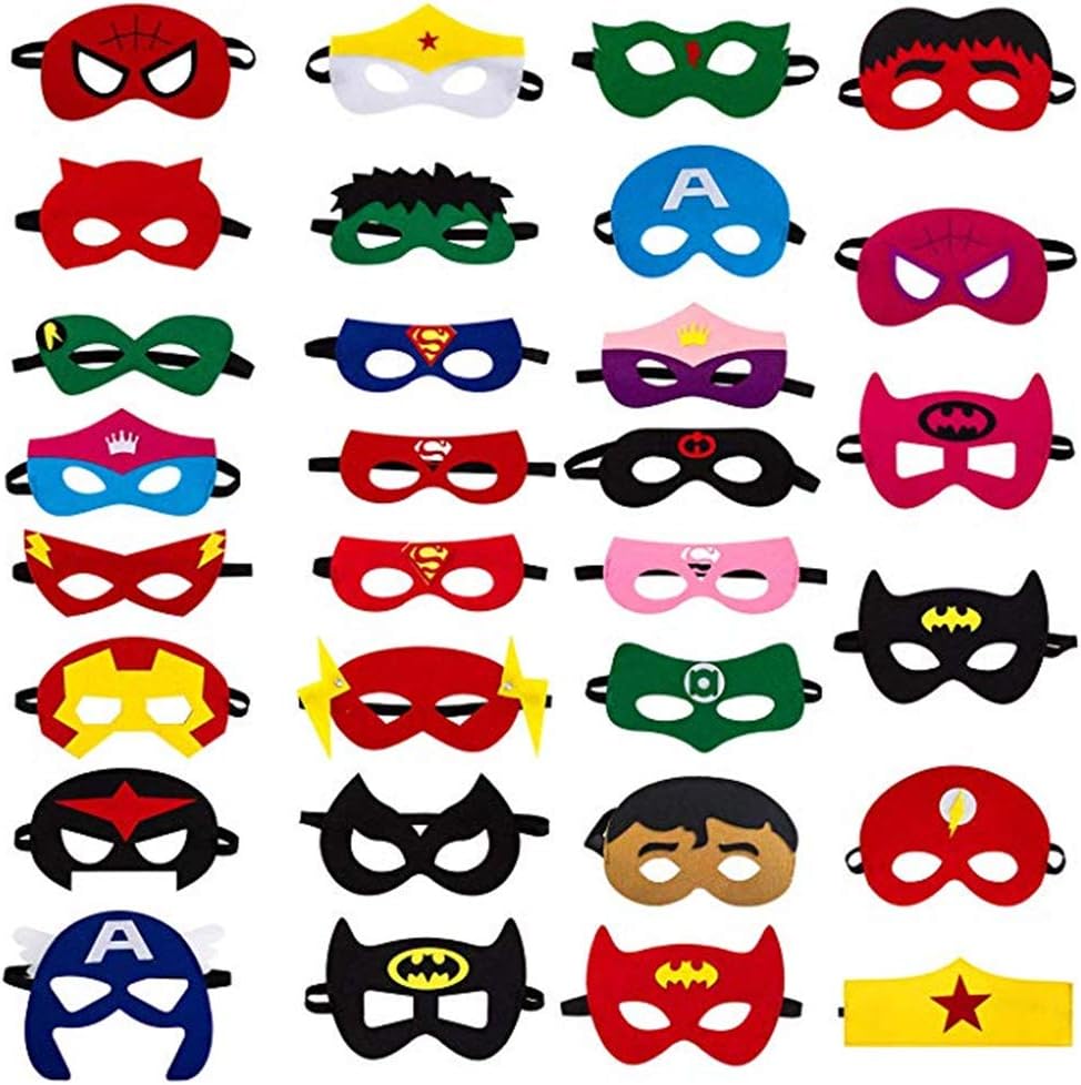 Superhero Felt Masks for Kids Superhero Masks with Elastic Rope Party Cosplay Favors Mask for Cosplay & Birthday Gifts (30pcs, Multicolor)