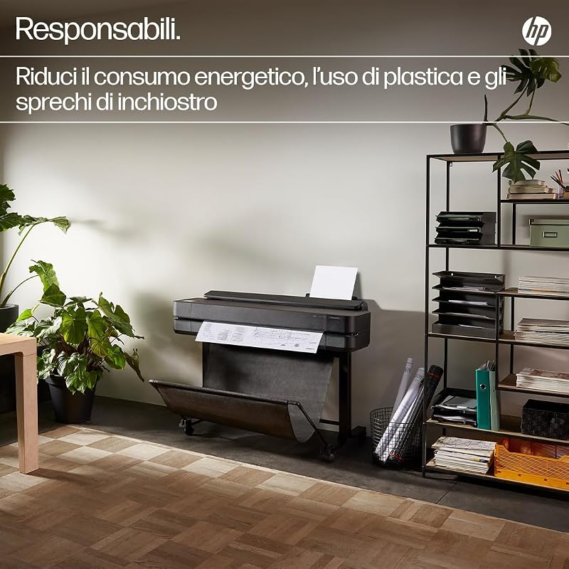 DesignJet T630 Stampante per Grandi Formati da 61 cm 5HB09D, Formati supportati da A4 ad A1, velocità 76 Pagine A1 all’Ora, Gigabit Ethernet, USB, Wi-Fi, Garanzia 1 Anno, Edizione 2025, Nero