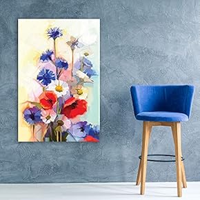 Canvas Wall Art - Oil Painting Style Various Colored Flowers - Giclee Print Gallery Wrap Modern Home Art Ready to Hang - 12x18 inches