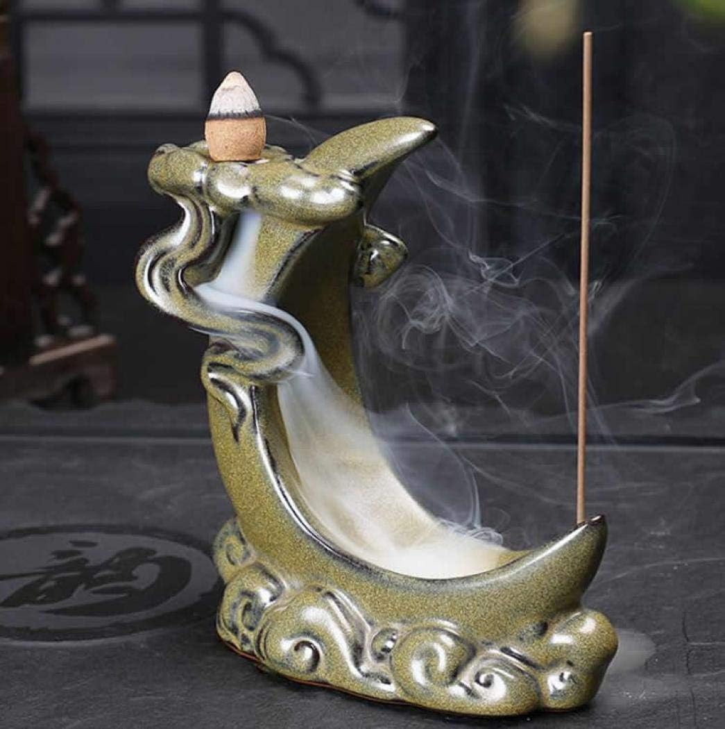 New Moon Backflow Incense Burner Handmade Ceramic Incense Holders Moon Clouds Vintage Design Home Decoration