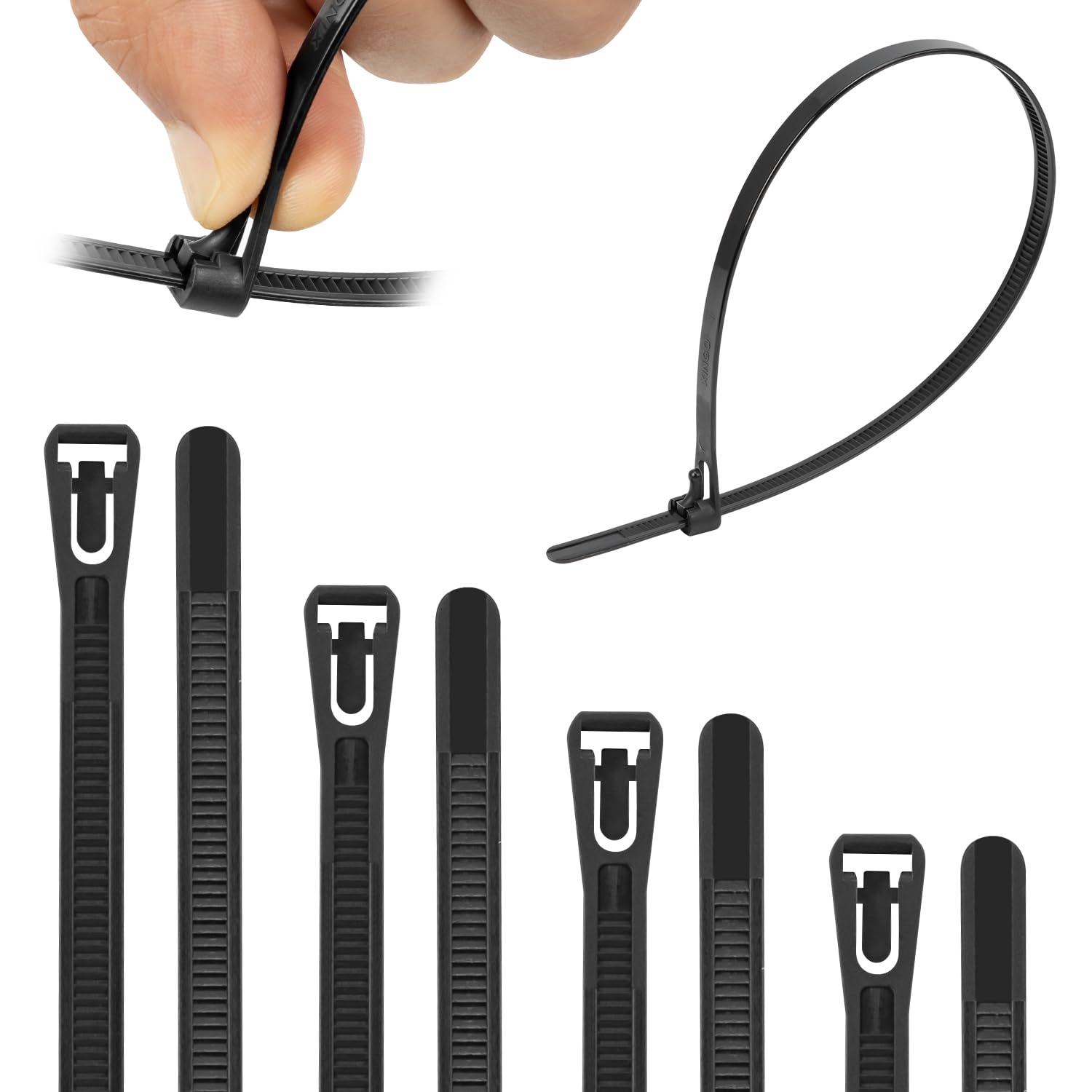 Armpow 100PCS 7.6mm x 300mm Reusable Heavy Duty Nylon Strong Cable Ties Tie Wraps Nylon Large Releasable Zip Ties DIY Home Garage Office (Black)