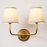 SongCiLT Vintage 2-Lights Fabric Wall Sconce with Linen Cloth Shade, Double Arm Wall Lamp Fixture for Bathroom Bedroom Living