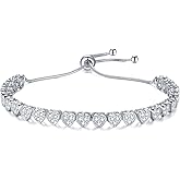 JSGEMSLEE 14K Gold Rose Gold White Gold Plated Cubic Zirconia Tennis Bracelet for Women Heart Shape CZ Adjustable Tennis Bracelet Fashion Jewelry Gifts for Women Girls