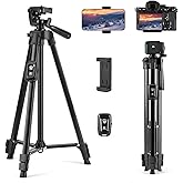 Fotopro Camera Tripod, 51'' Lightweight Portable Travel Tripods for Camera and Phone with 3-Way Head Remote Control Cellphone Holder Travel Bag, Aluminum Phone Tripod Stand for Recording LiveStreaming