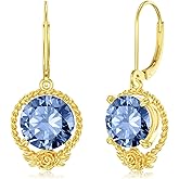 Seiyang Rose Birthstone Earrings 925 Sterling Silver Rose Flower Dangle Drop Leverback Earrings with 12 Months Birthstone Christmas Jewelry Gifts for Women Mom Her