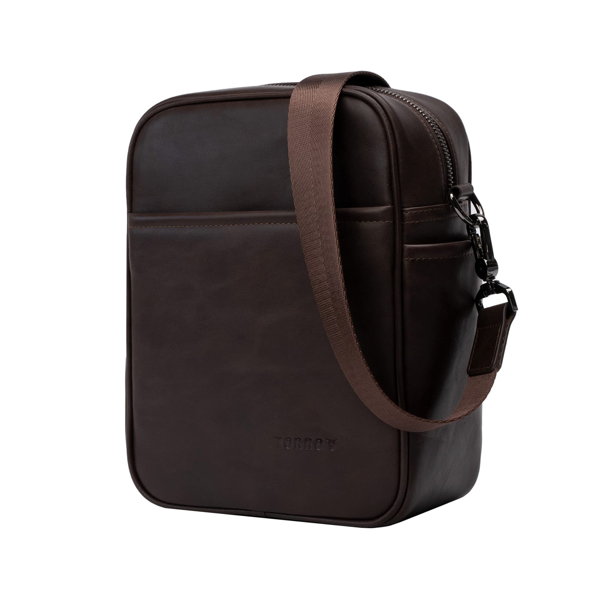 TORRO Cross Body Bag – Genuine Leather Shoulder Bag with Adjustable Shoulder Strap (Dark Brown)