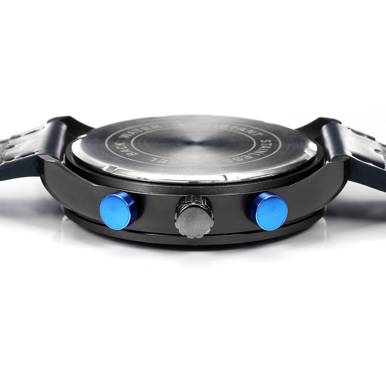 JSDDE Mens Sports Watch 3ATM Waterproof Analog Quartz All Black Leather Strap Calendar Date Window