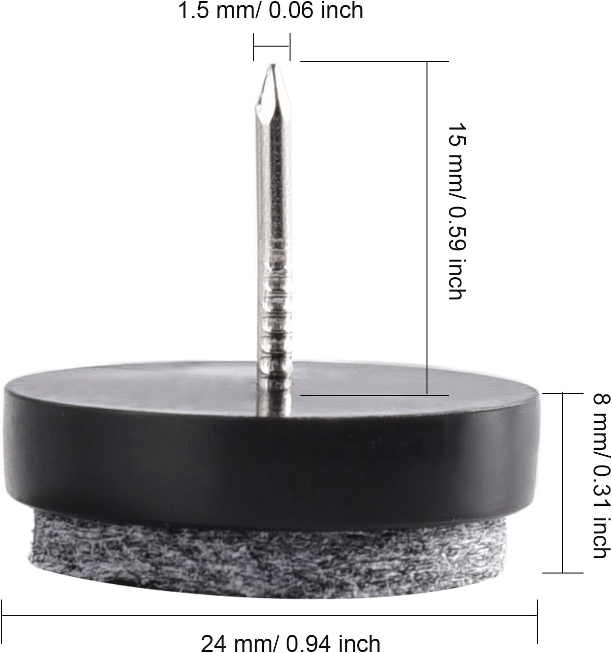 36 Pieces Furniture Pad Nails 24 mm Black Nail-on Slider Glide Felt Pads with Storage Box for Wooden Furniture Chair Stools and Table Leg Feet - Image 3