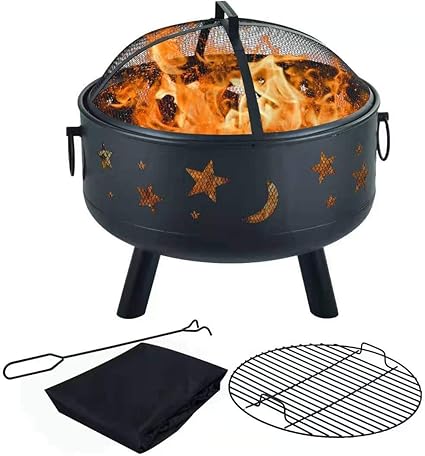 Amazon Com Y Me Wood Burning Fire Pit Outdoor Patio Campfire Backyard Fireplace Round Steel Deep Bowl Fire Pit 24 Inch Garden Outdoor