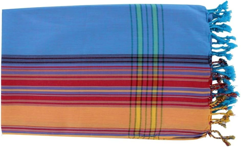 LES POULETTES Kikoy Pareo Turquoise Cotton with Yellow Stripes