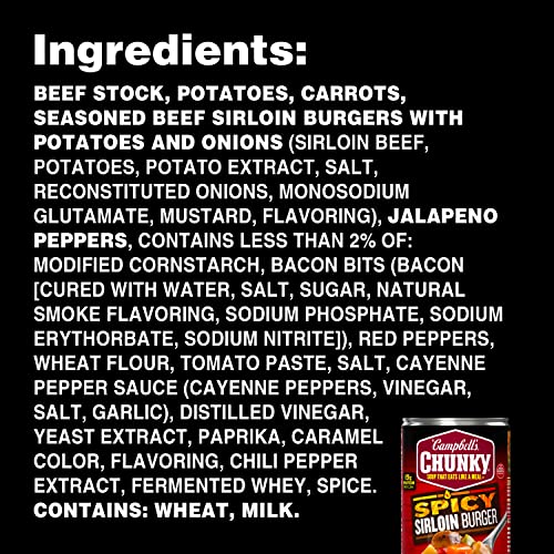 Campbell's Chunky Soup, Spicy Sirloin Burger Soup, 18.8 Oz Can (Case of