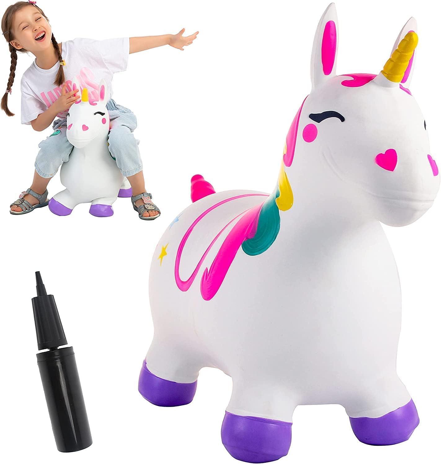 JOYIN Animal Hopper for Kids, Unicorn Bouncy Horse for Toddlers, Space Hopper With Hand Pump, Ride on Jumping Toys for Birthday Gift, Inflatable Indoors Outdoors