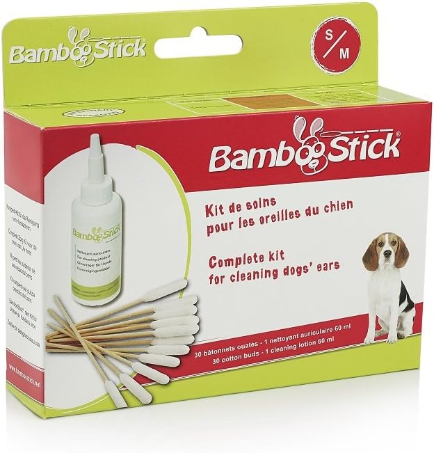 Bamboo stick Dog Ear Cleaning Kit with Solution, Small/Medium, Pack of 30 Buds