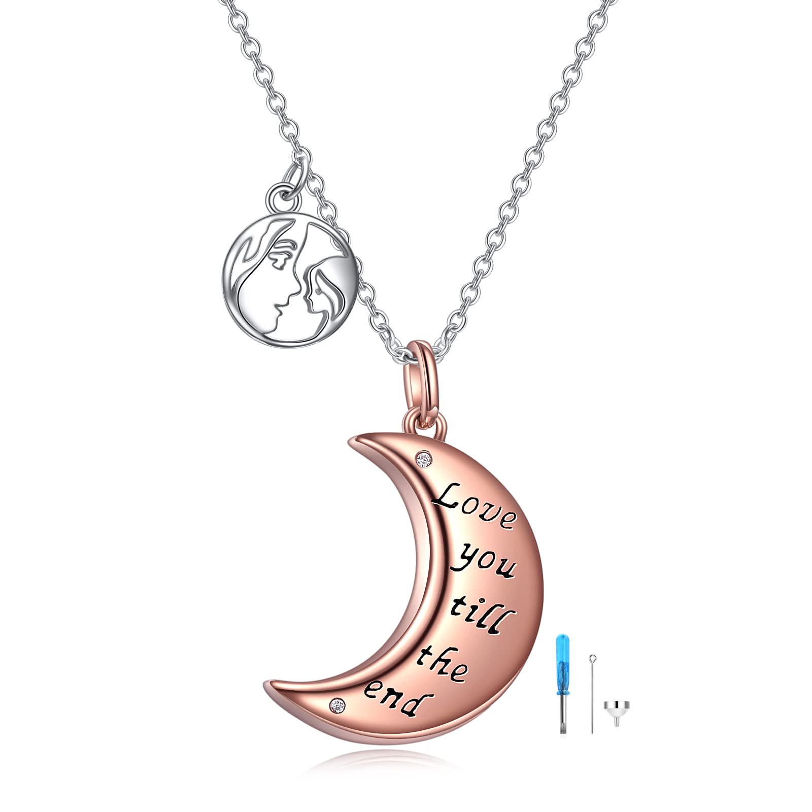 YFN Urn Necklace for Ashes Sterling Silver Moon Cremation Pendant Jewellery for Mother Mom Daughter Women Girls
