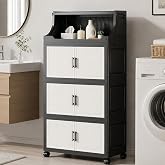 FoldTrend 4-Tier Storage Cabinet with Wheels, 174QT Large Capacity Foldable Storage Cabinet, Stackable Storage Drawers, Space-Saving Storage Unit for Kitchen, Pantry, Garage, Office, Dorm, Bathroom