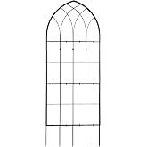H Potter Gothic Garden Trellis 73&rdquo; H x 32&rdquo; W &ndash; Black Steel Climbing Plant Support with 12&rdquo; Ground Spikes, Outdoor Decorative Yard Panel