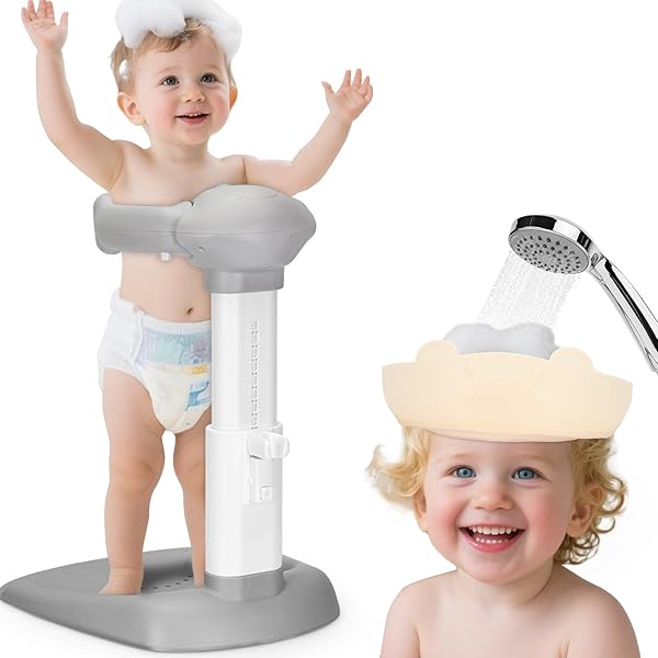 Baby Bath Stand SMLXLXX Adjustable Height Baby Shower Stand With Anti-Slip Base ,Bath Shower Standing Support Stand,Portable Bath Helper Baby,Free Mother Hands Toddler Shower Stand