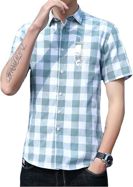 Amazon Piite メンズ シャツ 夏 トップス 半袖 ワイシャツ チェック柄 カジュアルシャツ 学生シンプル ｙシャツ おしゃれ ｔシャツ コットン 快適 薄手 シャツ トップス 韓国風 レジャー シャツ 通販
