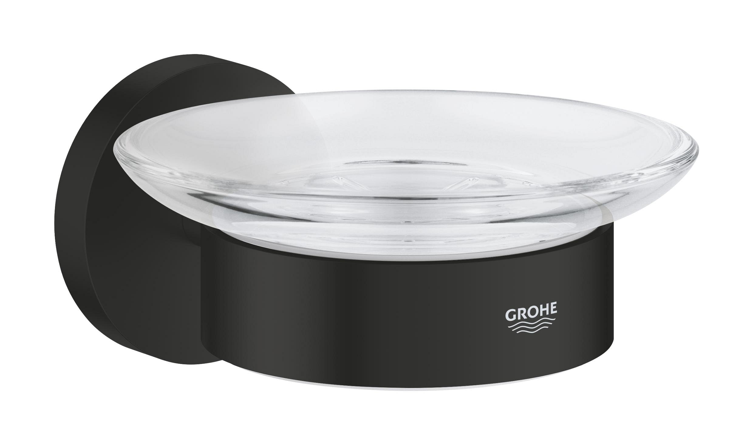 GROHE Start QuickFix Soap Dish with Holder (Metal and Glass, Concealed Fastening, Including Screws and Dowels, Extra Easy to Fit with GROHE QuickGlue), Size 125 x 58, Matt Black, 411932430