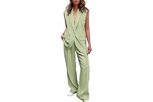 PRETTYGARDEN Women's 2 Piece Outfits Sleeveless Suit Vest and Wide Leg Pants Business Casual Blazer Sets