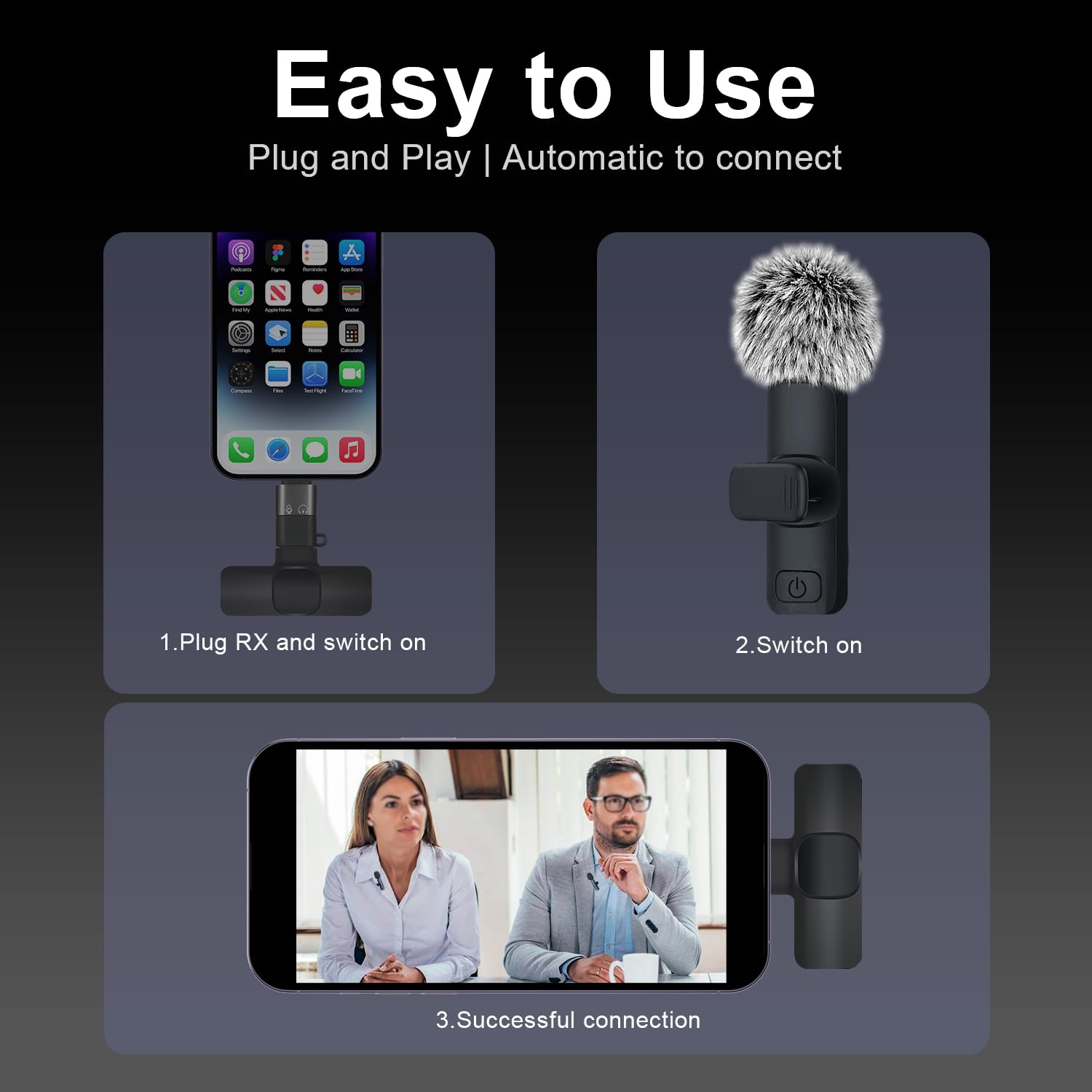 Wireless Lavalier Microphone for iPhone - Android, iPad, Tablets, Bluetooth Mini Microphone with Noise Canceling,65FT Transmission,6H Battery Life, Professional Lapel Mic for Video Recording