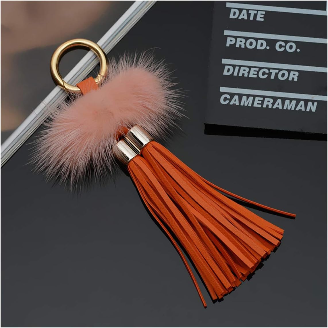1Pc Split Ring Mink Hair Tassel Jewelry Curtain Garments Decorative Accessories DIY Key Phone Bag Fringe Tassels Pendants,Orange