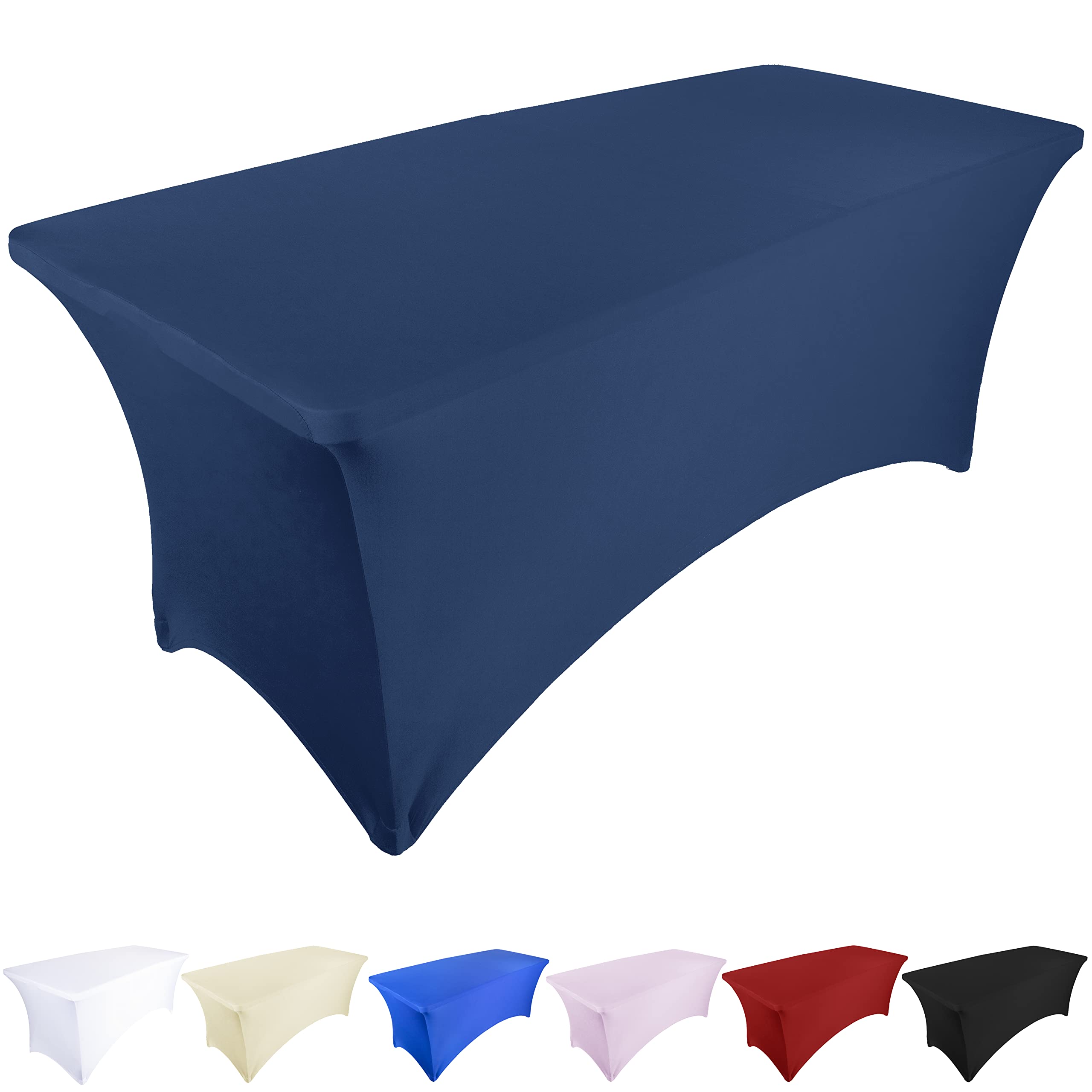 Ocves Stretch Tablecloth 6ft Spandex Table Covers Polyester Fitted Rectangular Stretchable Table Cover Wedding Party Cocktail Bar Craft Exhibitions Washable Table Cover Navy Blue 6ft (1pcs) (TBC0010)